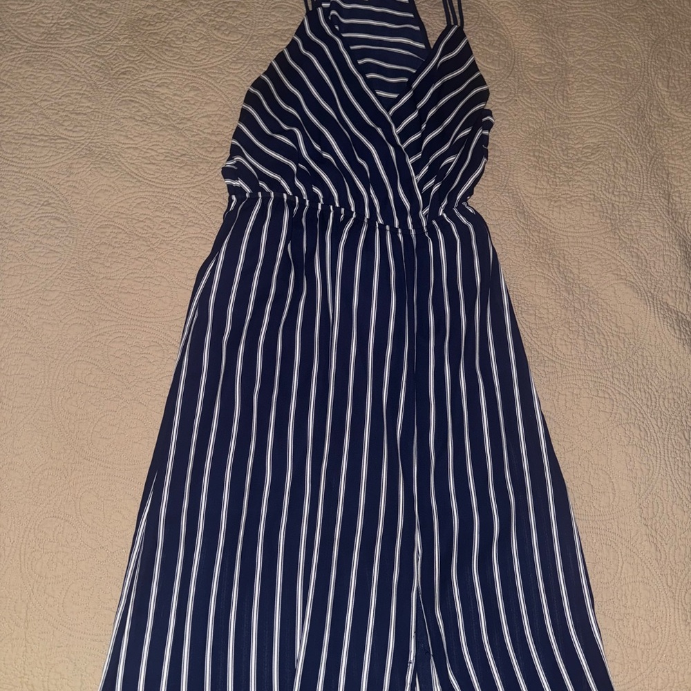 Navy and White Striped Slit Dress